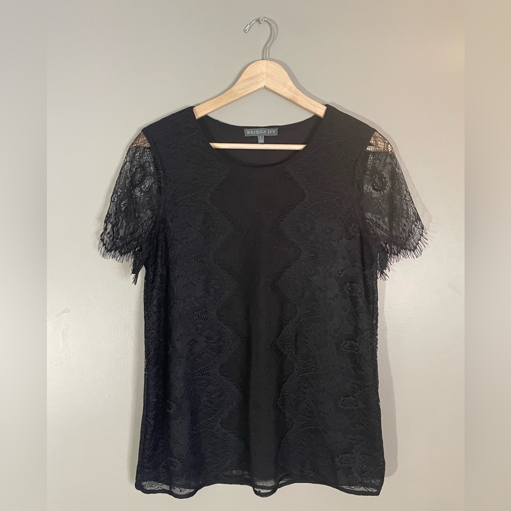Brixon Ivy Lace Overlay Black Short Sleeve Top